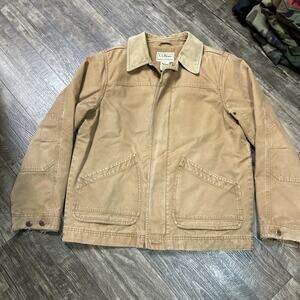 Vintage LL Bean Barn Coat Mens M Lined Canvas Field Chore Jacket Tan Excellent